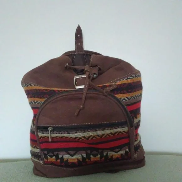 NWOT Ecuadorian Clothing Company Geomatric / Suede / Acrylic Backpack - Picture 3 of 8